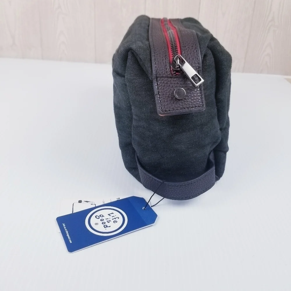 Life Is Good Black Canvas Football Tailgate Toiletry Travel Bag NWT